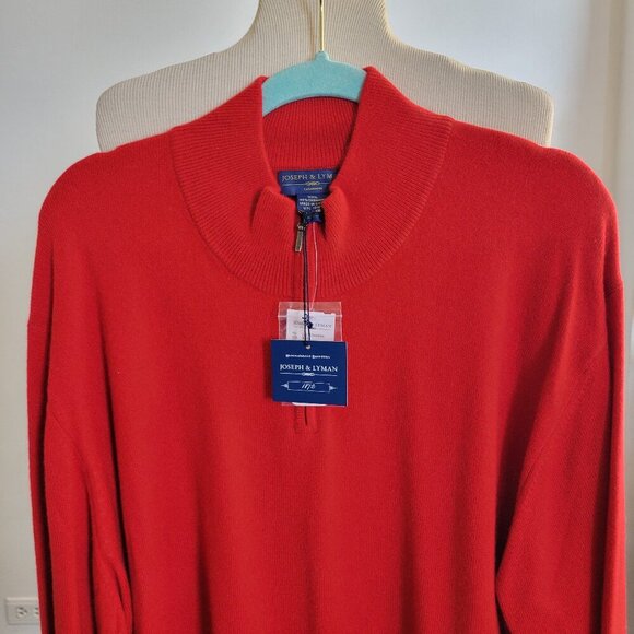 NWT – Joseph & Lyman Men’s Red ¼ Zip Up 100% Cashmere Sweater (Size: XXL) - Picture 1 of 7